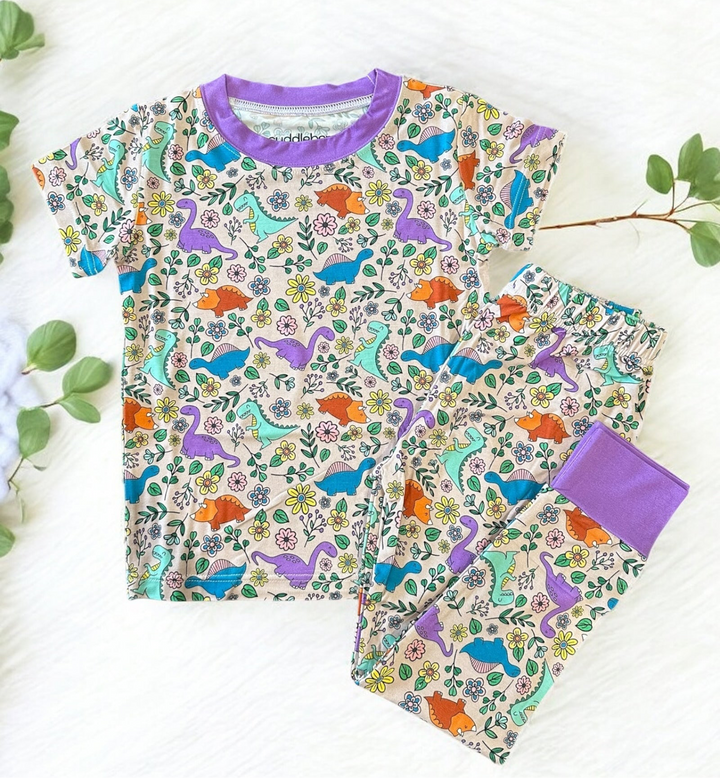 Dinosaur Floral Short Sleeve Two-Piece PJ's