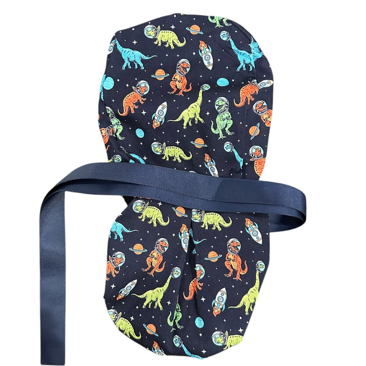Space Dinosaur Ponytail Scrub Cap for Women, By Sunshine Caps Co.