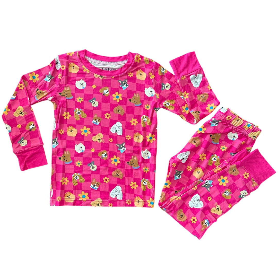 Checkered Pups Long Sleeve Two-Piece PJ's