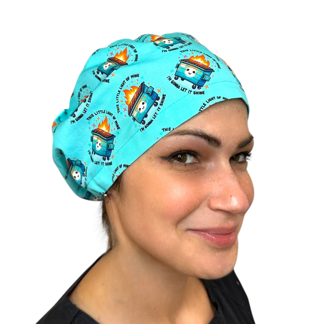 Dumpster Fire 'This Little Light of Mine" Euro Scrub Cap for Women, by Sunshine Caps Co