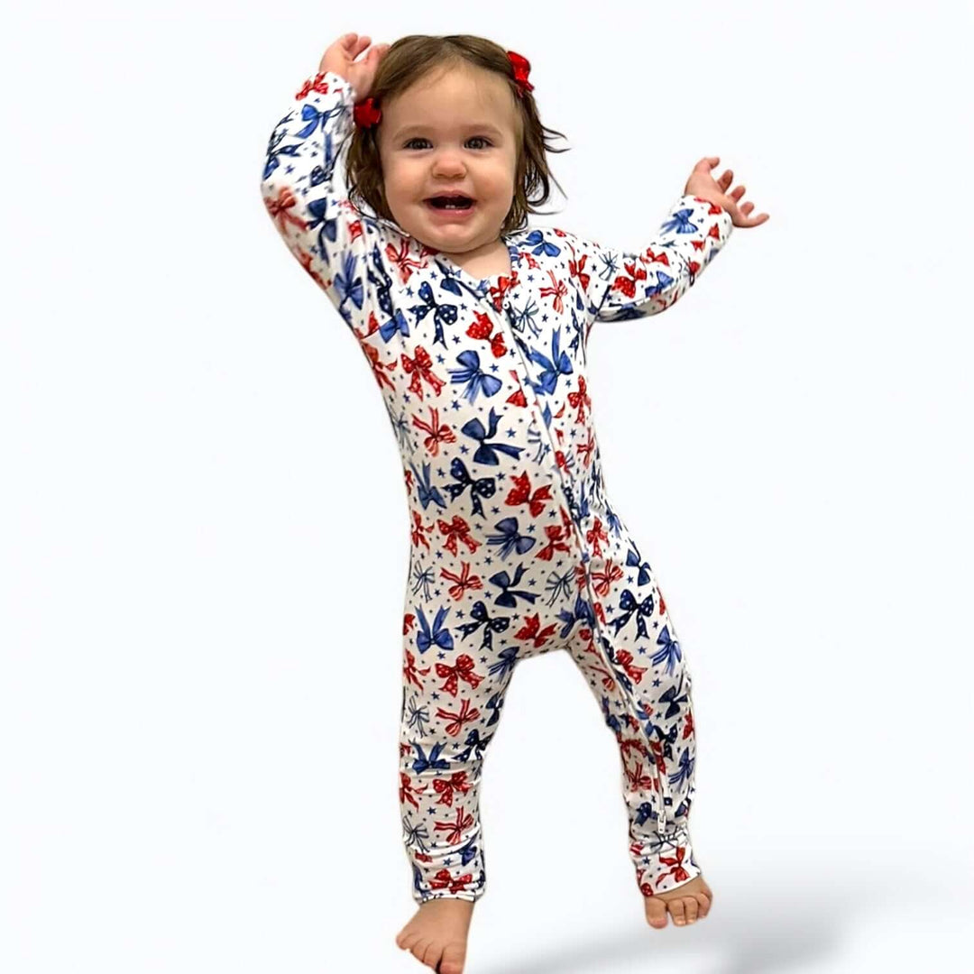 Red White & Bows Bamboo Zipper Sleeper