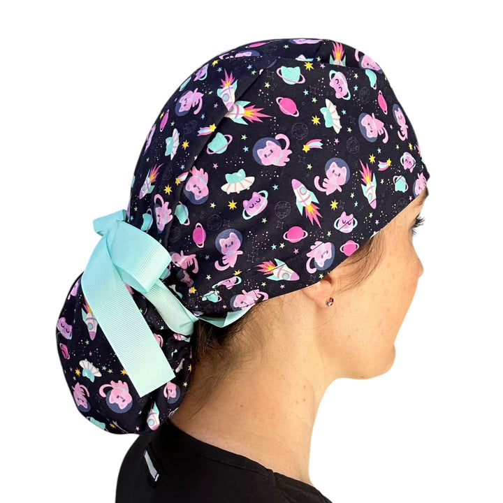 Astro Cats Ponytail Scrub Cap for Women, By Sunshine Caps Co.