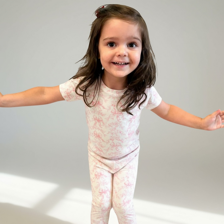 Toile Bows Short Sleeve Two-Piece PJs