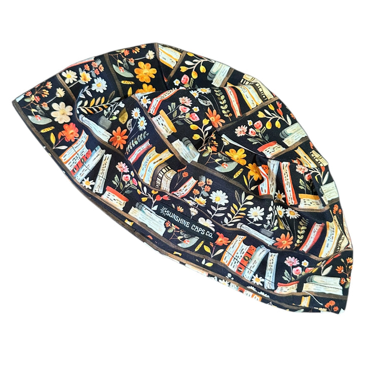 Bookshelf Floral Euro Scrub Cap for Women, by Sunshine Caps Co