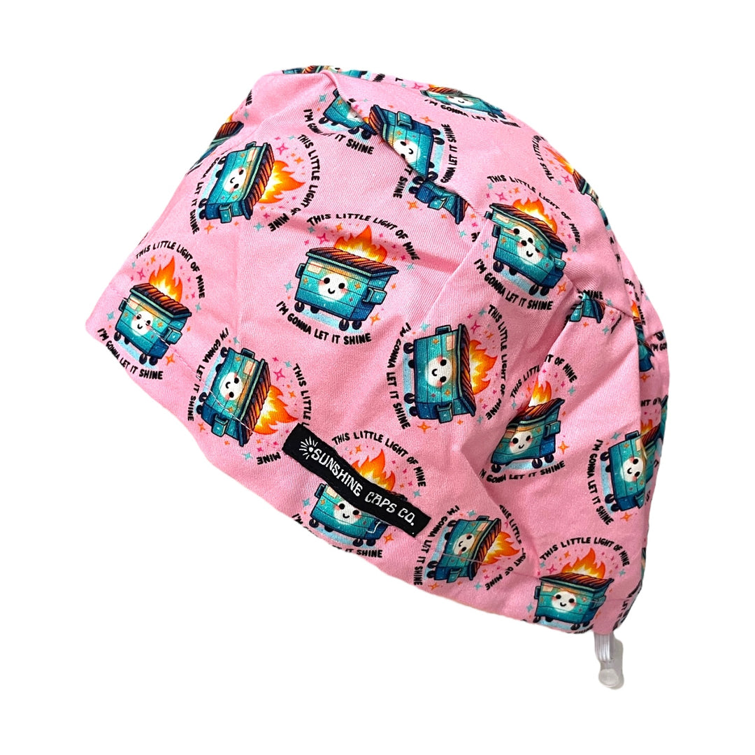 Dumpster Fire 'This Little Light of Mine" Euro Scrub Cap for Women, by Sunshine Caps Co