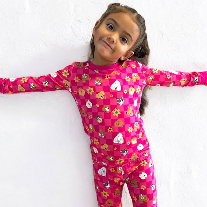 Checkered Pups Long Sleeve Two-Piece PJ's