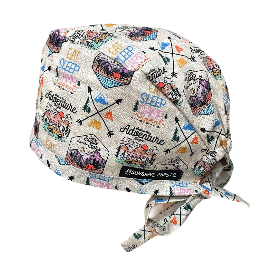 adventure awaits Men's Scrub Cap Surgical Hat, by Sunshine Caps Co