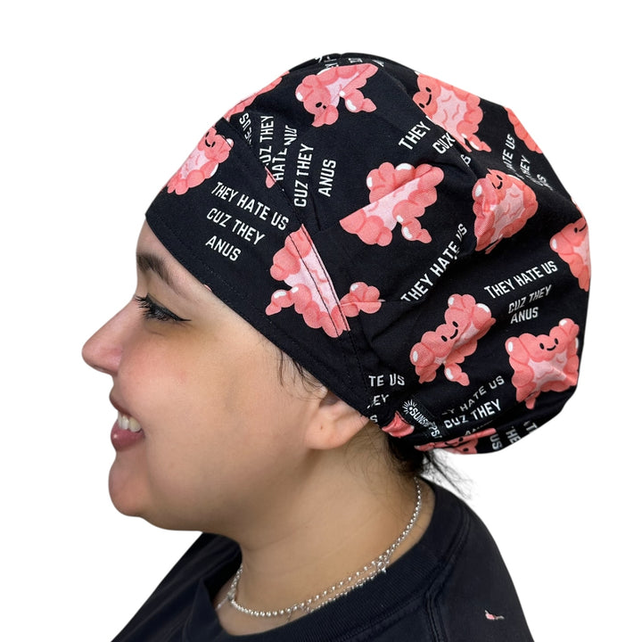 Hate Us Cuz They Anus, Black- Bouffant Scrub Cap