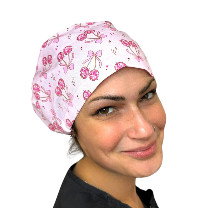 Disco Cherry Euro Scrub Cap for Women, by Sunshine Caps Co