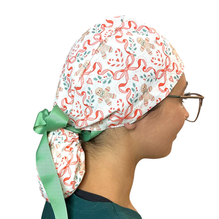 Gingerbread Bows- Ponytail Scrub Cap