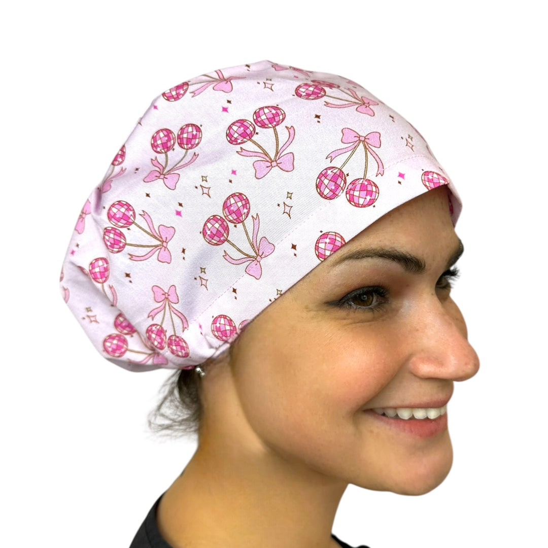 Disco Cherry Euro Scrub Cap for Women, by Sunshine Caps Co