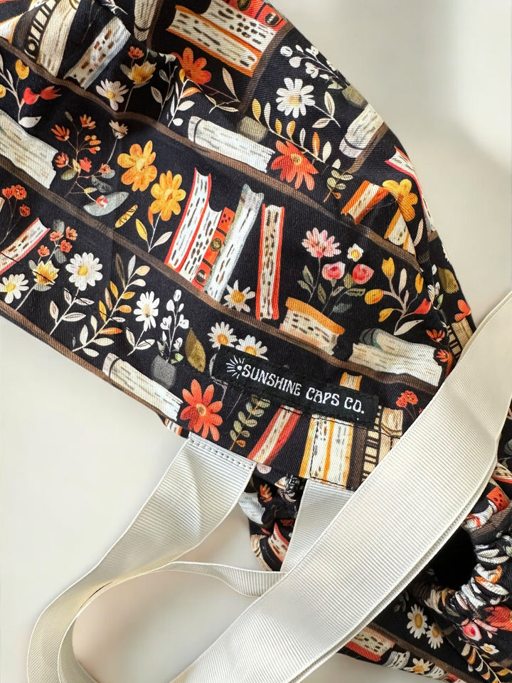 Bookshelf Ponytail Scrub Cap for Women, By Sunshine Caps Co.