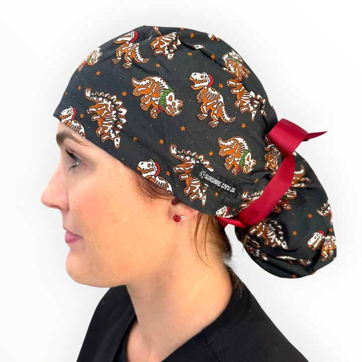 Gingerbread Dinos- Ponytail Scrub Cap