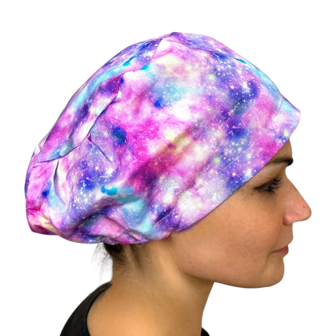 Pink galaxy Euro Scrub Cap for Women, by Sunshine Caps Co