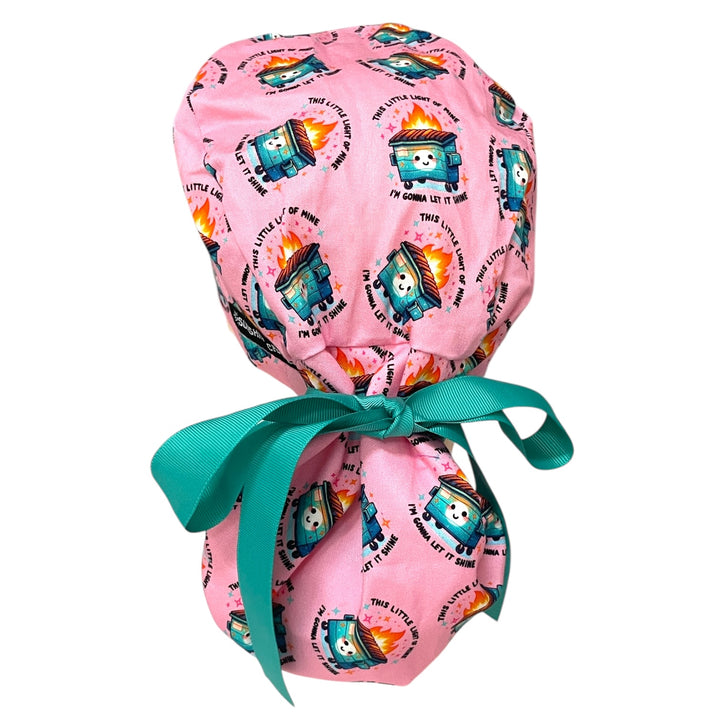 Dumpster Fire Ponytail Scrub Cap for Women, By Sunshine Caps Co.