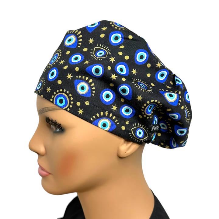 Evil Eye Black Euro Scrub Cap for Women, by Sunshine Caps Co