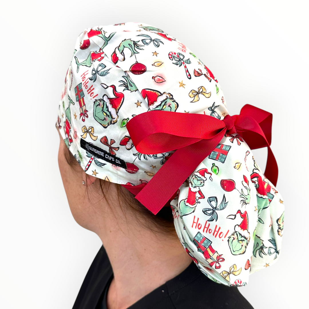 Holiday Humbug- Ponytail Scrub Cap