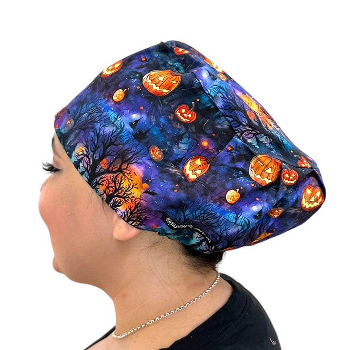 Haunted Woods Halloween Euro Scrub Cap for Women, by Sunshine Caps Co