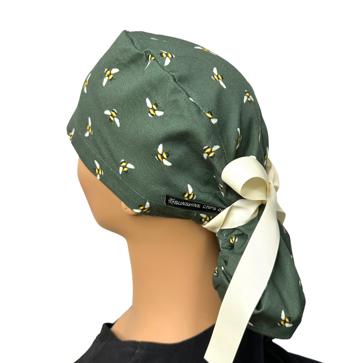 buzzing bees Ponytail Scrub Cap for Women, By Sunshine Caps Co.