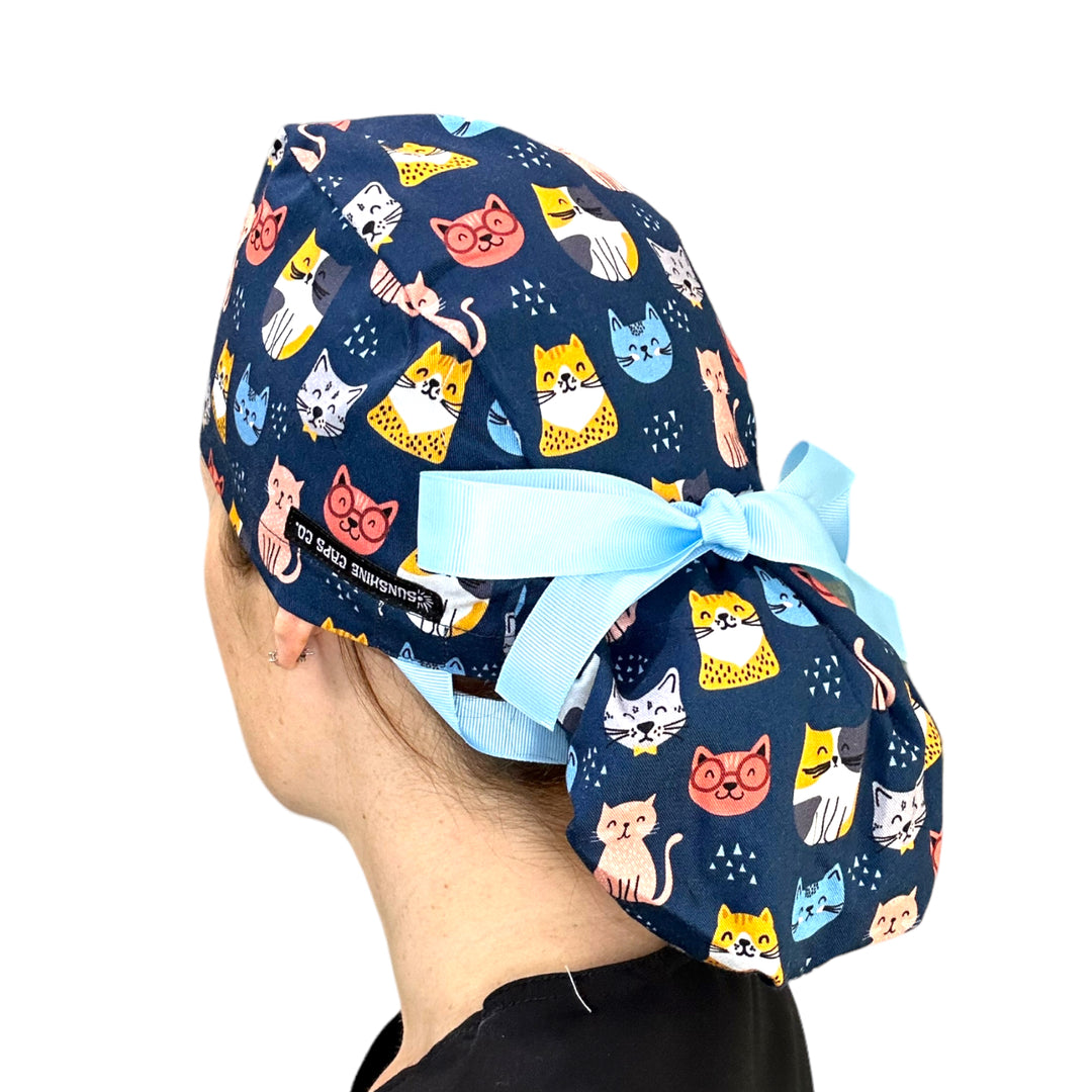 Smarty Cat Ponytail Scrub Cap for Women, By Sunshine Caps Co.