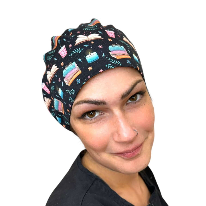 Cozy Night Book Lover Euro Scrub Cap for Women, By Sunshine Caps Co.