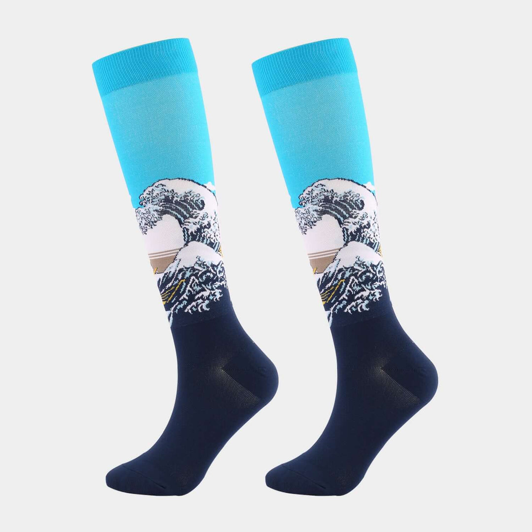The Great Wave Compression socks by Sunshine Caps Co