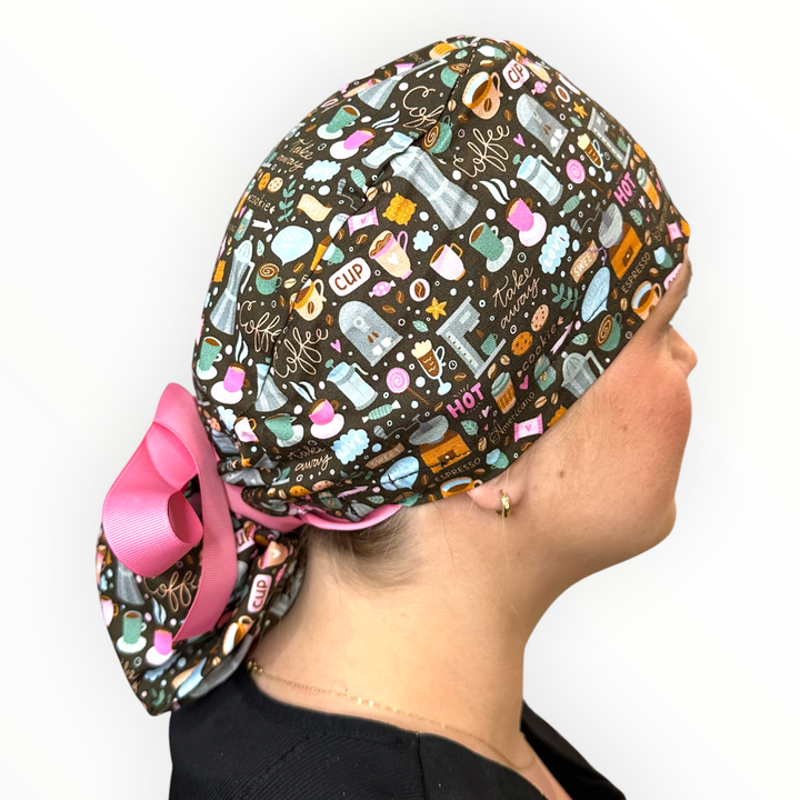 Coffee Break- Ponytail Scrub Cap