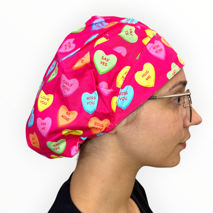 Candy Hearts- Bouffant Scrub Cap