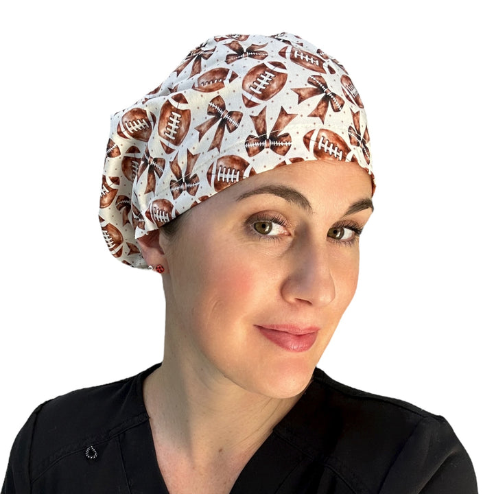 Football & Bows- Euro Scrub Cap
