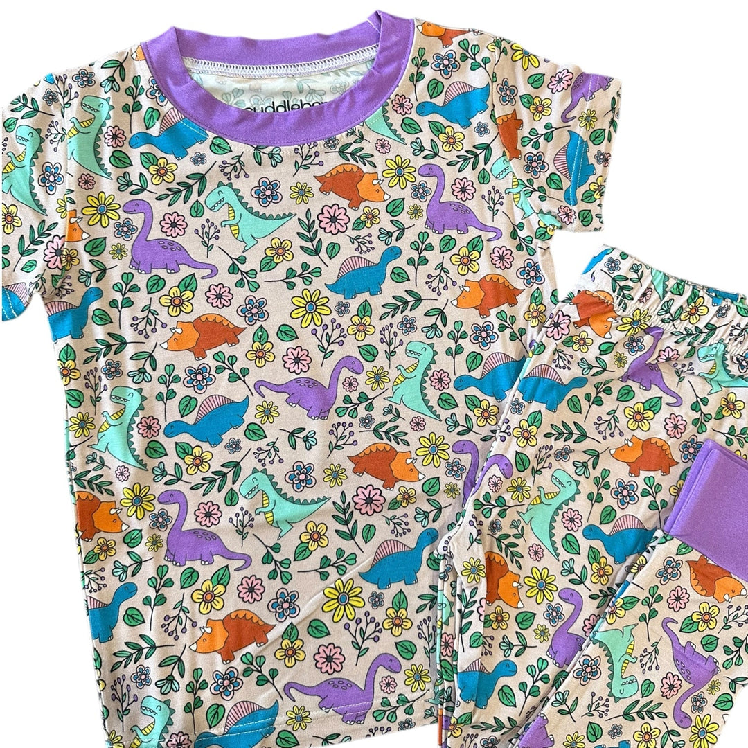 Dinosaur Floral Short Sleeve Two-Piece PJ's
