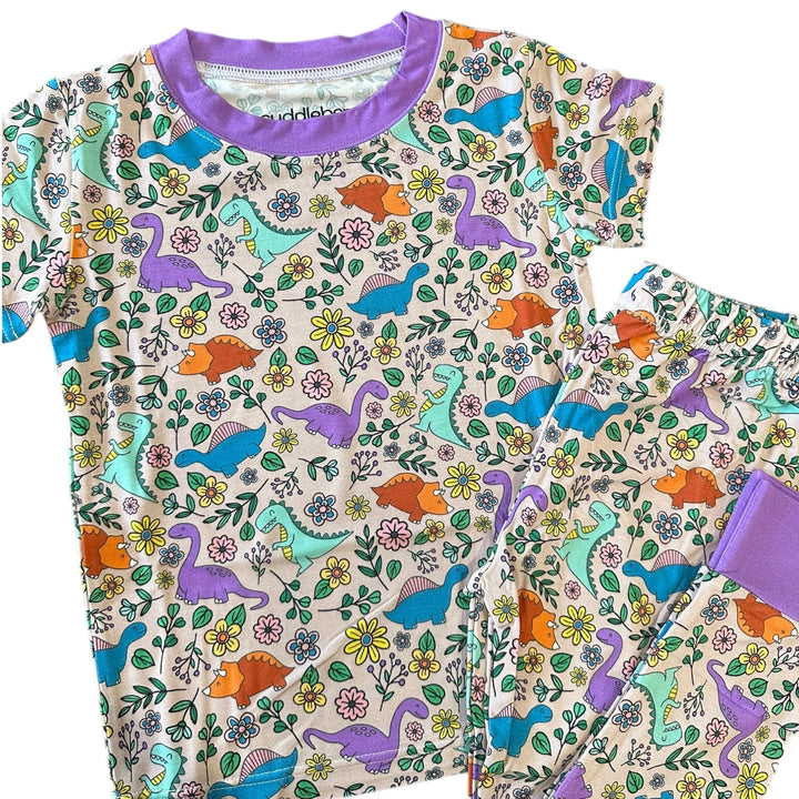Dinosaur Floral Short Sleeve Two-Piece PJ's