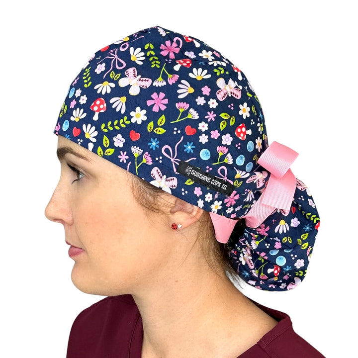 Cottage Blooms- Ponytail Scrub Cap