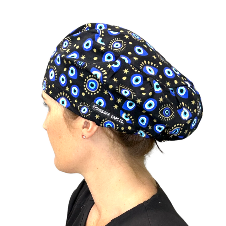 Evil Eye Black Euro Scrub Cap for Women, by Sunshine Caps Co