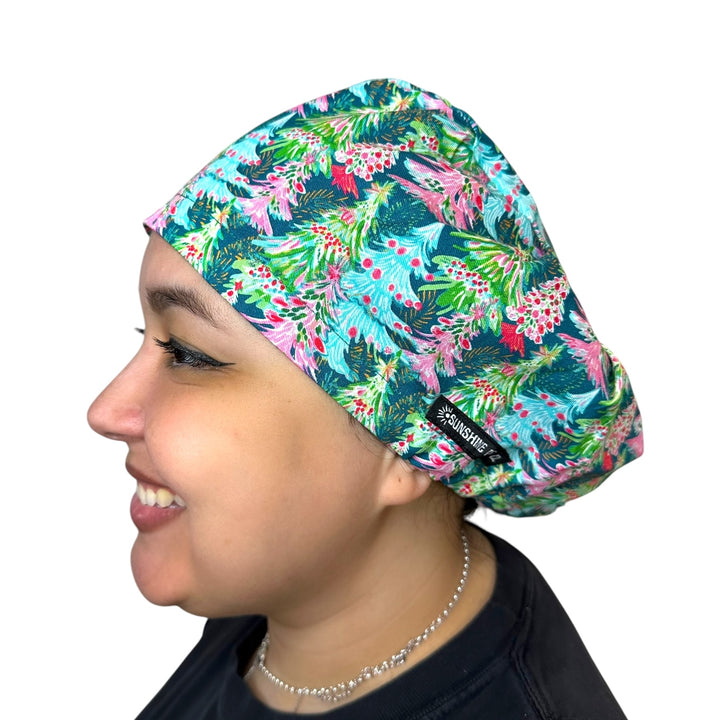 Merry Christmas Trees Euro Scrub Cap for Women, by Sunshine Caps Co