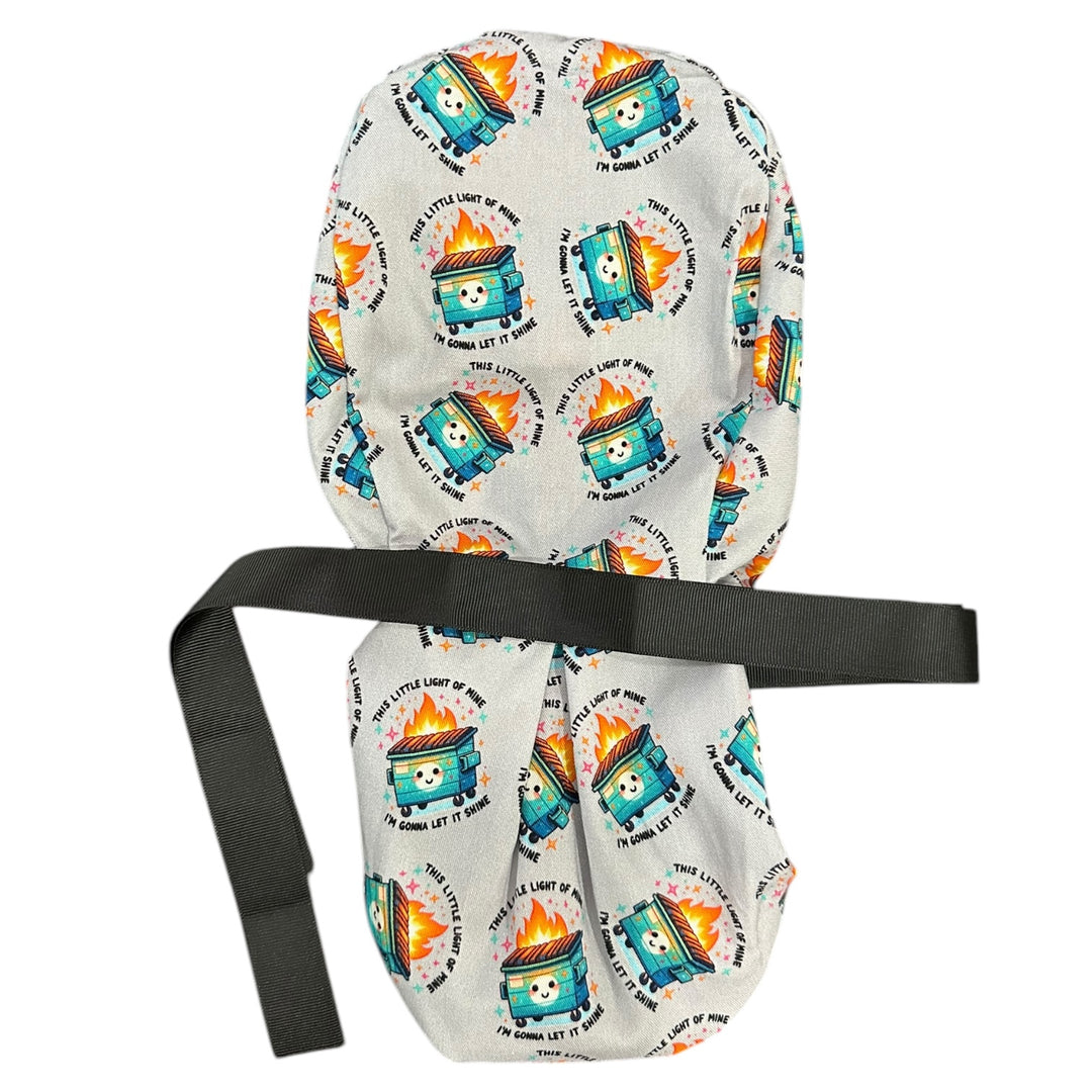 Dumpster Fire Ponytail Scrub Cap for Women, By Sunshine Caps Co.