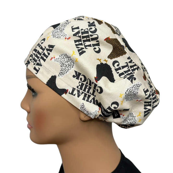 What the Cluck Euro Scrub Cap for Women, by Sunshine Caps Co