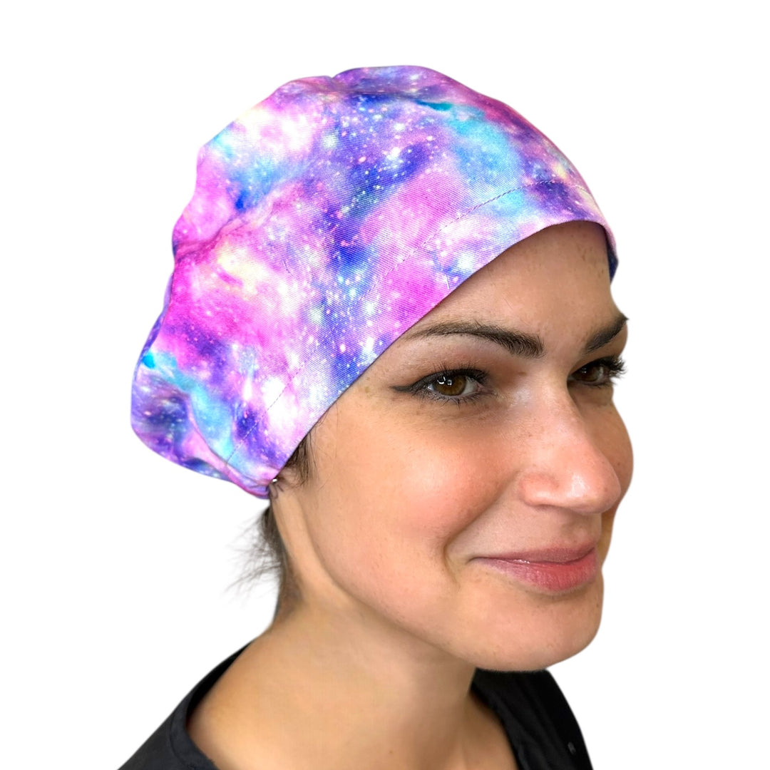 Pink galaxy Euro Scrub Cap for Women, by Sunshine Caps Co
