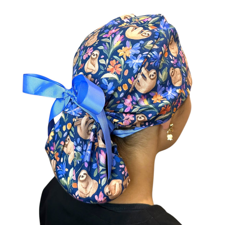 Sloth Whimsy- Ponytail Scrub Cap