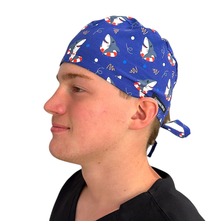 Shark Floaties Blue- Classic/Men's Scrub Cap