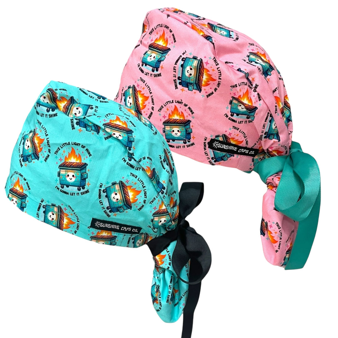 Dumpster Fire Ponytail Scrub Cap for Women, By Sunshine Caps Co.