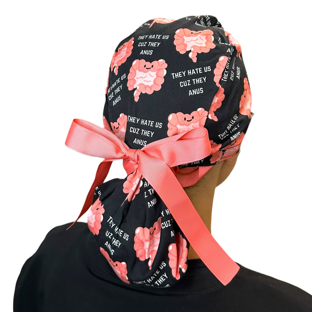 Hate Us Cuz They Anus, Black- Ponytail Scrub Cap