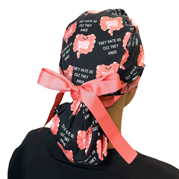 Hate Us Cuz They Anus, Black- Ponytail Scrub Cap