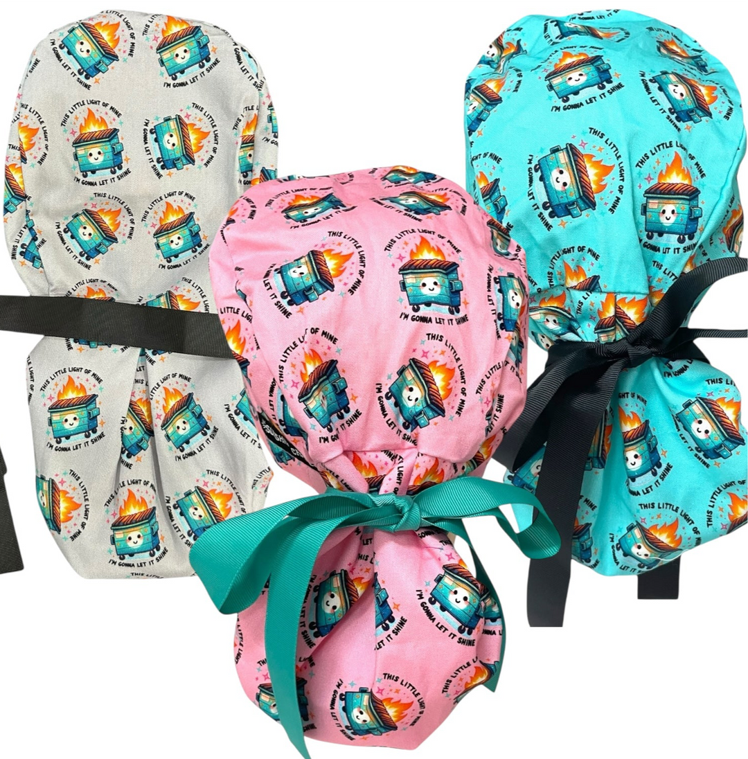 Dumpster Fire Ponytail Scrub Cap for Women, By Sunshine Caps Co.