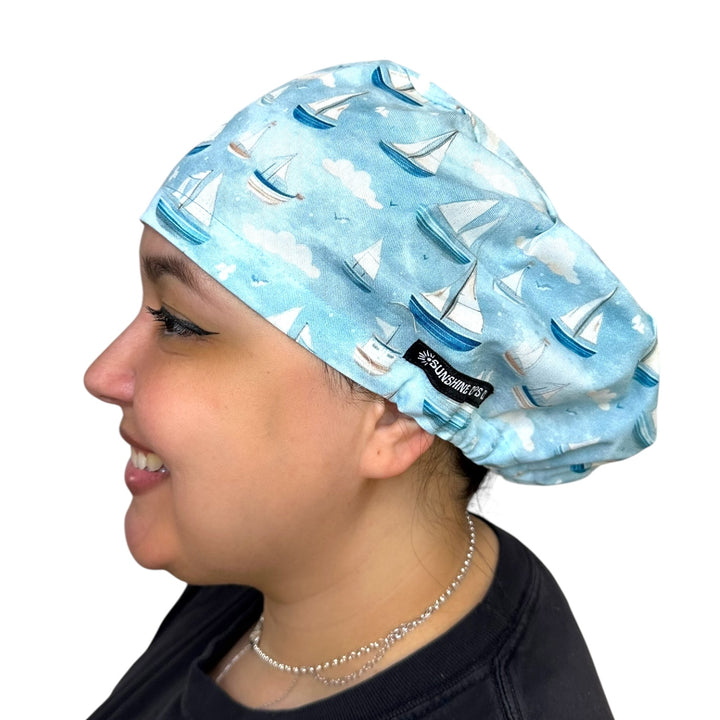 Sailboat Euro Scrub Cap for Women, by Sunshine Caps Co
