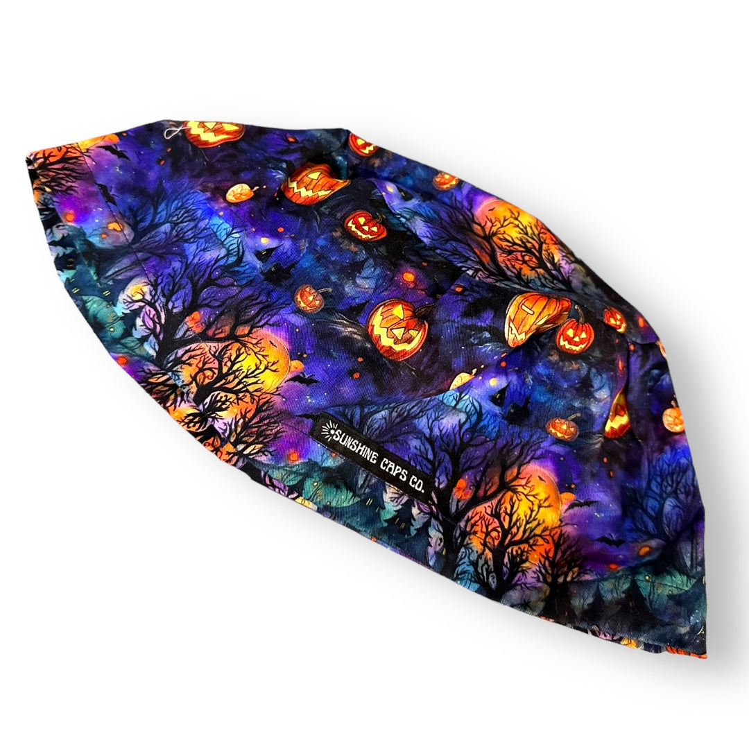 Haunted Woods Halloween Euro Scrub Cap for Women, by Sunshine Caps Co