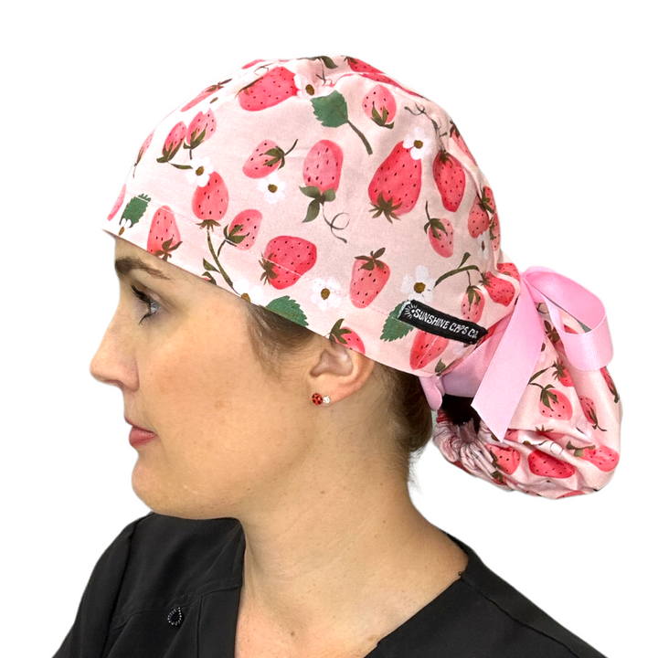 strawberry Ponytail Scrub Cap for Women, By Sunshine Caps Co.