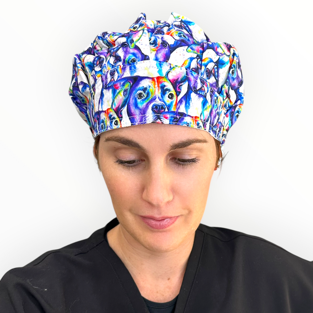Pit Bull Watercolor- Bouffant Scrub Cap