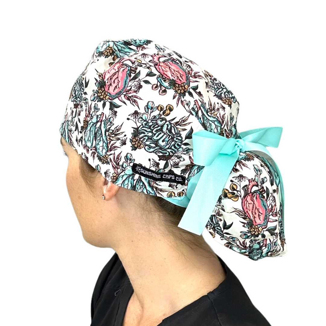 Floral Organs Ponytail Scrub Cap for Women, By Sunshine Caps 