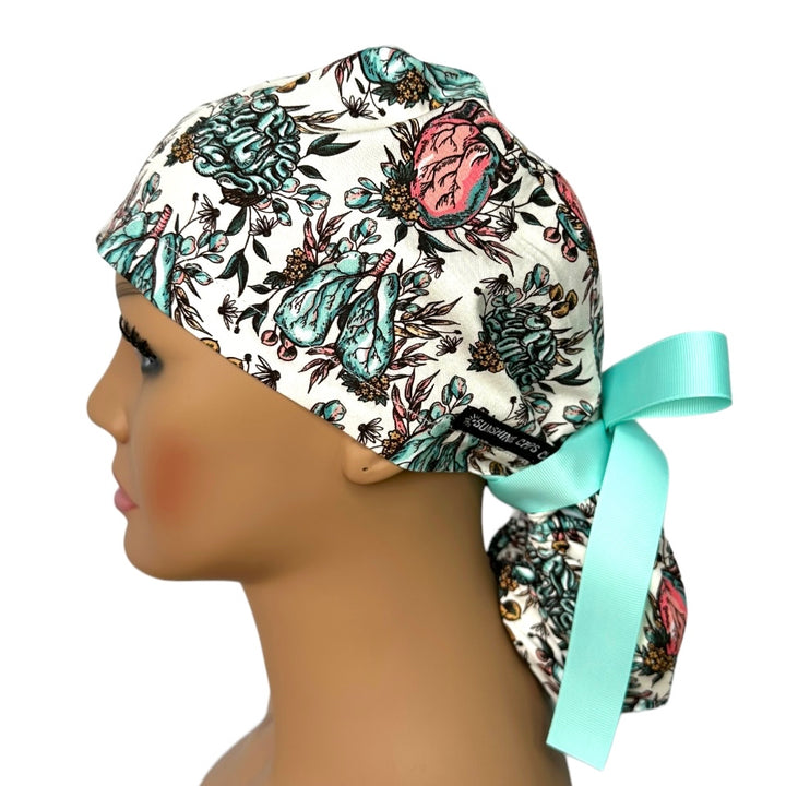 Floral Organs Ponytail Scrub Cap for Women, By Sunshine Caps 