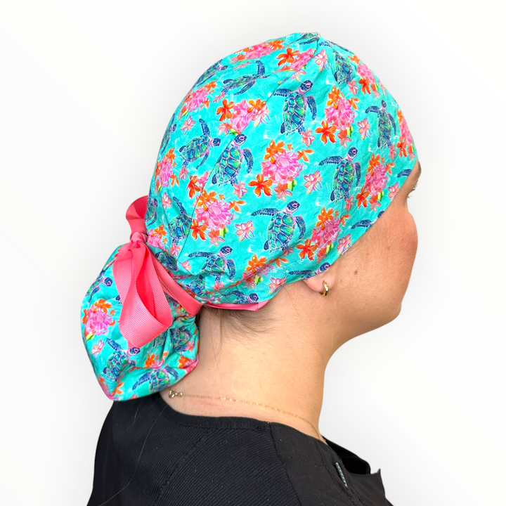 Tropical Turtles- Ponytail Scrub Cap